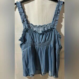 NWT 20 2X BloomChic Blue Ruffle Edged Gathered Cami Top